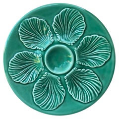 Vintage French Green Majolica Oyster Plate Proceram, circa 1950