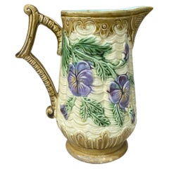 French Majolica Pansies Pitcher Orchies, circa 1890