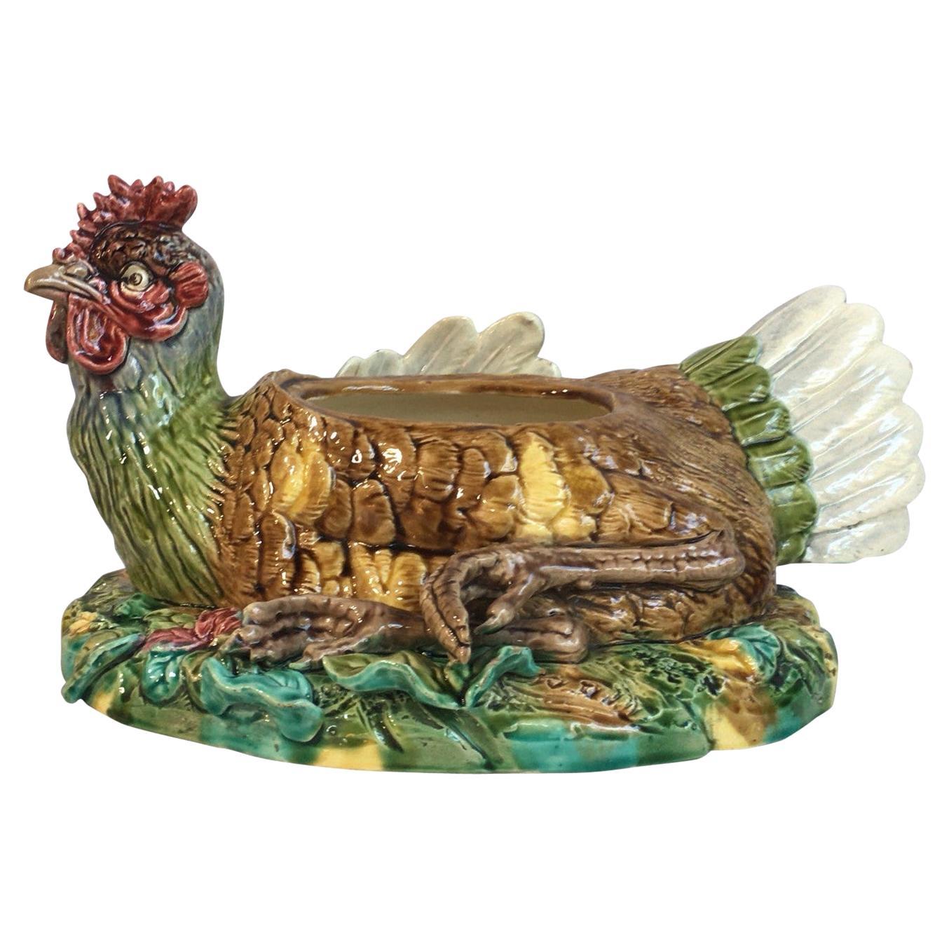 Rare Large Majolica Hen Jardinière Luneville, circa 1890 For Sale