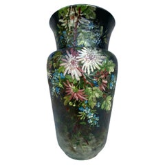 Grand vase en majolique française avec fleurs d'Edouard Gilles, vers 1880