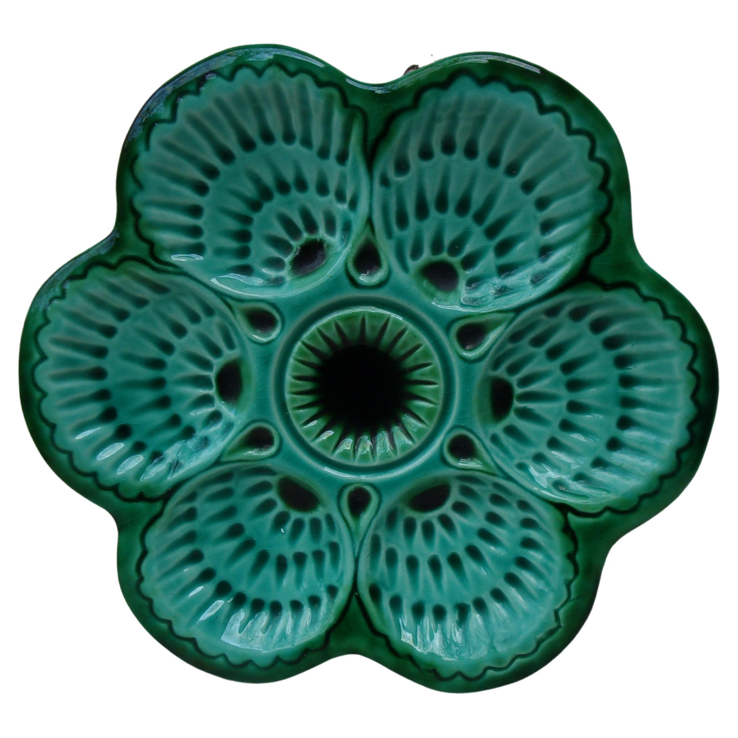 French Green Majolica Oyster Marcel Guillot, circa 1950
