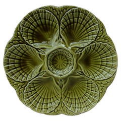 French Green Majolica Oyster Plate Sarreguemines, circa 1930