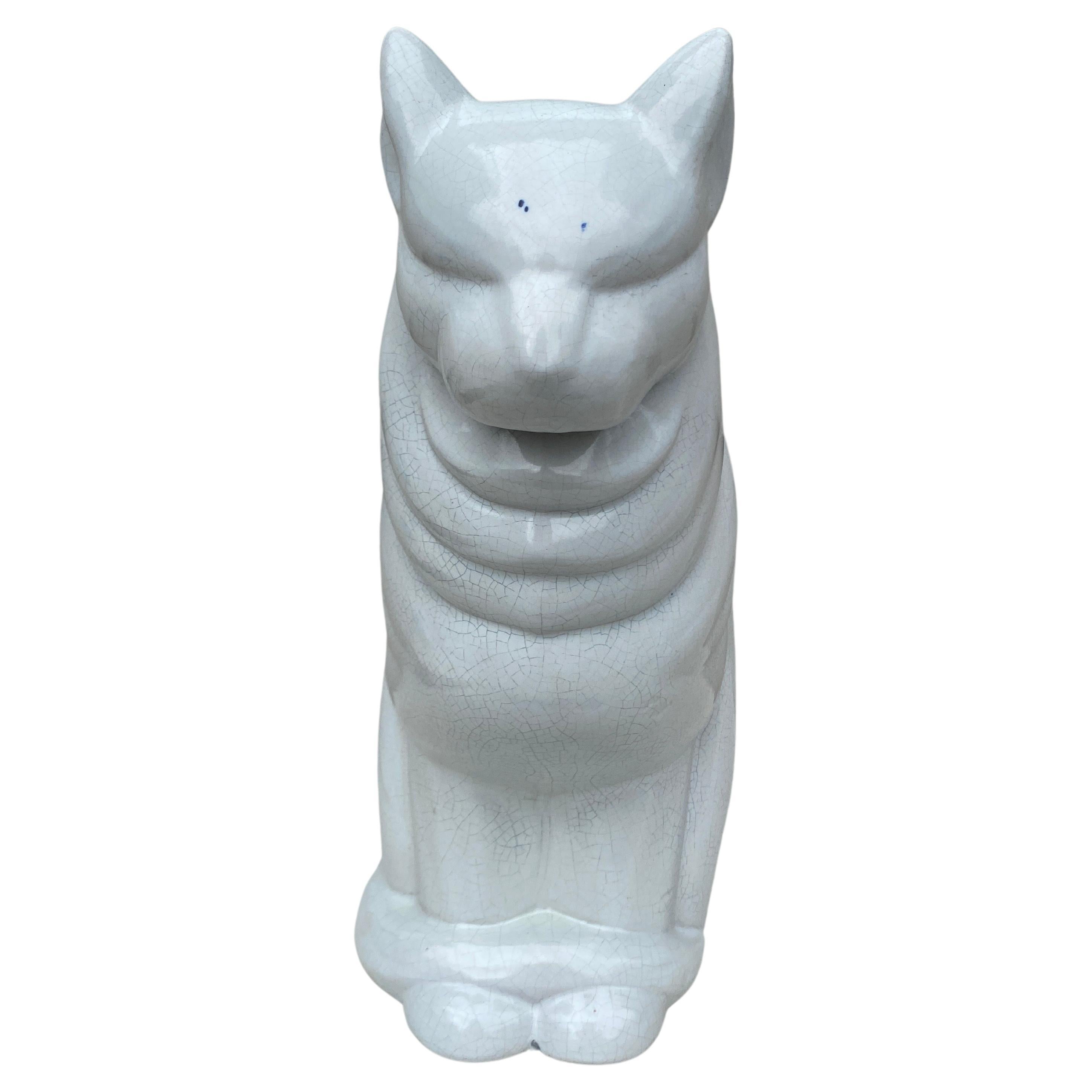 Large Rare White Faience Cat Art Deco Jacques Adnet.
Made by Henri Delcourt a Boulogne (1917-1935) for the Maitrise.
Signed Adnet and Henri Delcourt.
 
 
  
    
