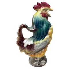 Pichet à coq en majolique française Keller et Guerin Saint Clement