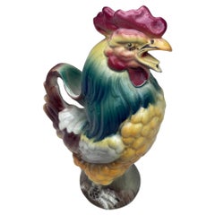 French Majolica Rooster Pitcher Keller & Guerin Saint Clement