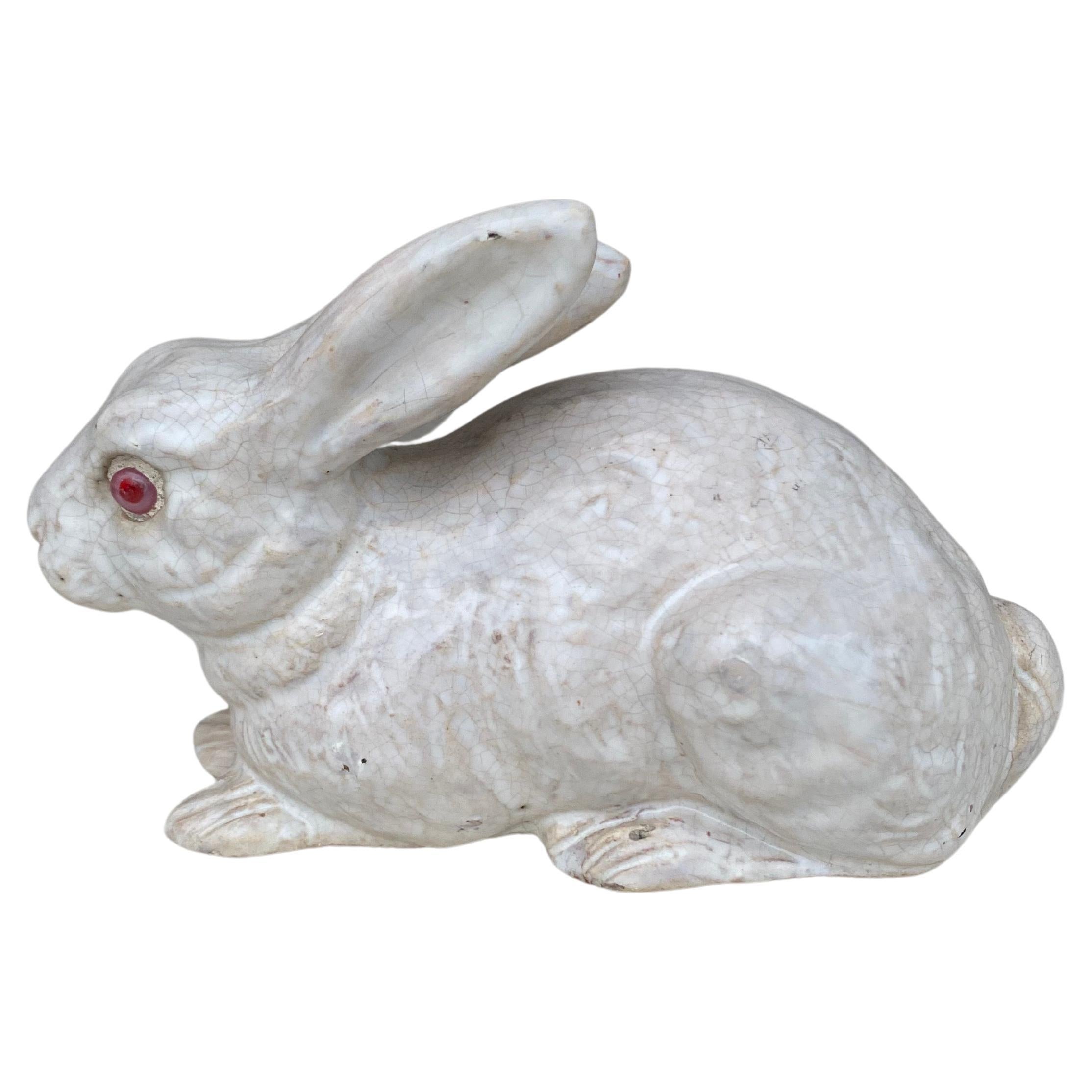 French White Terracotta Majolica Rabbit Bavent, circa 1890 For Sale