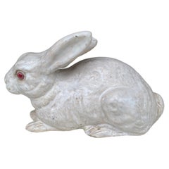 Antique French White Terracotta Majolica Rabbit Bavent, circa 1890