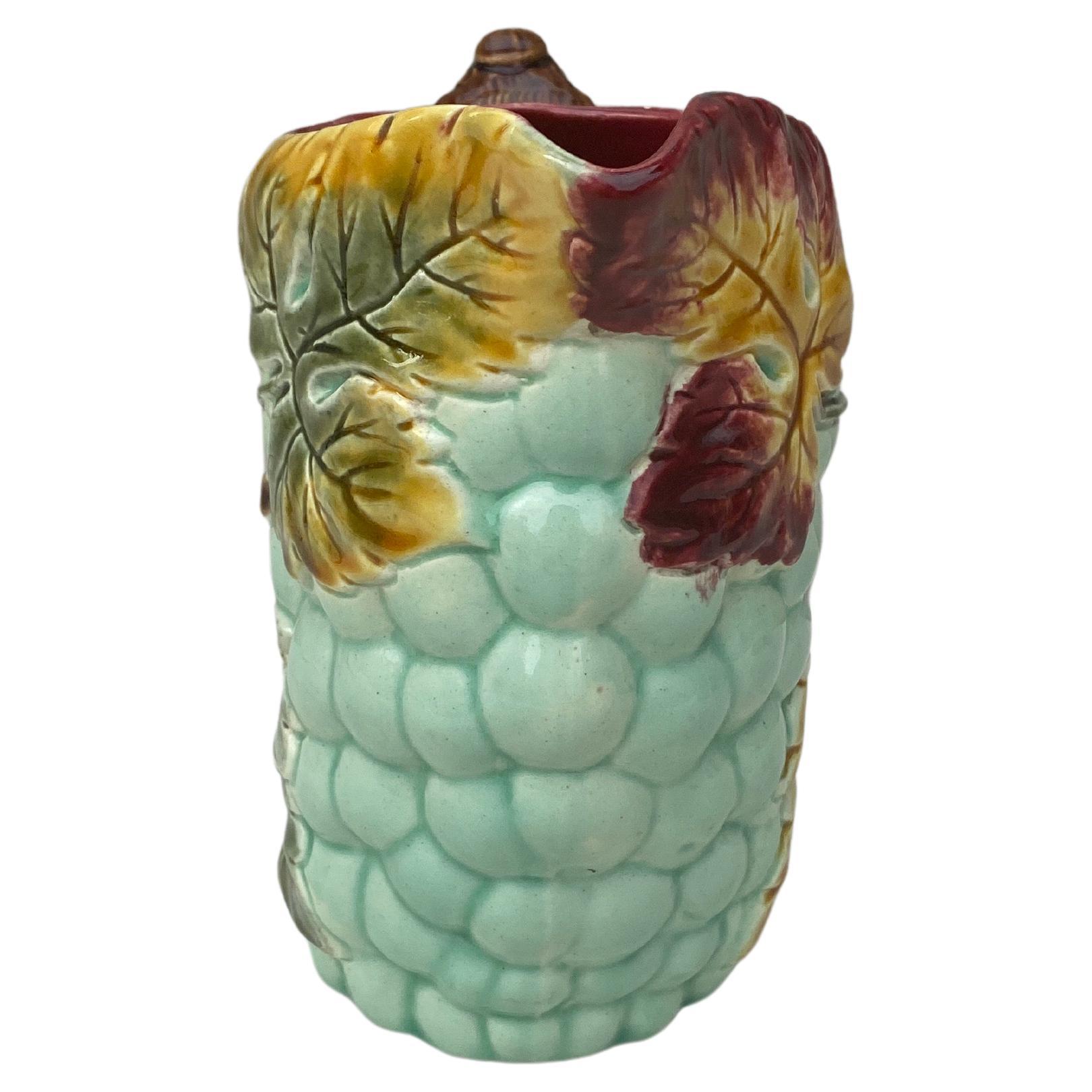 Rare French Majolica Grape Pitcher Orchies, circa 1890 In Good Condition For Sale In Austin, TX