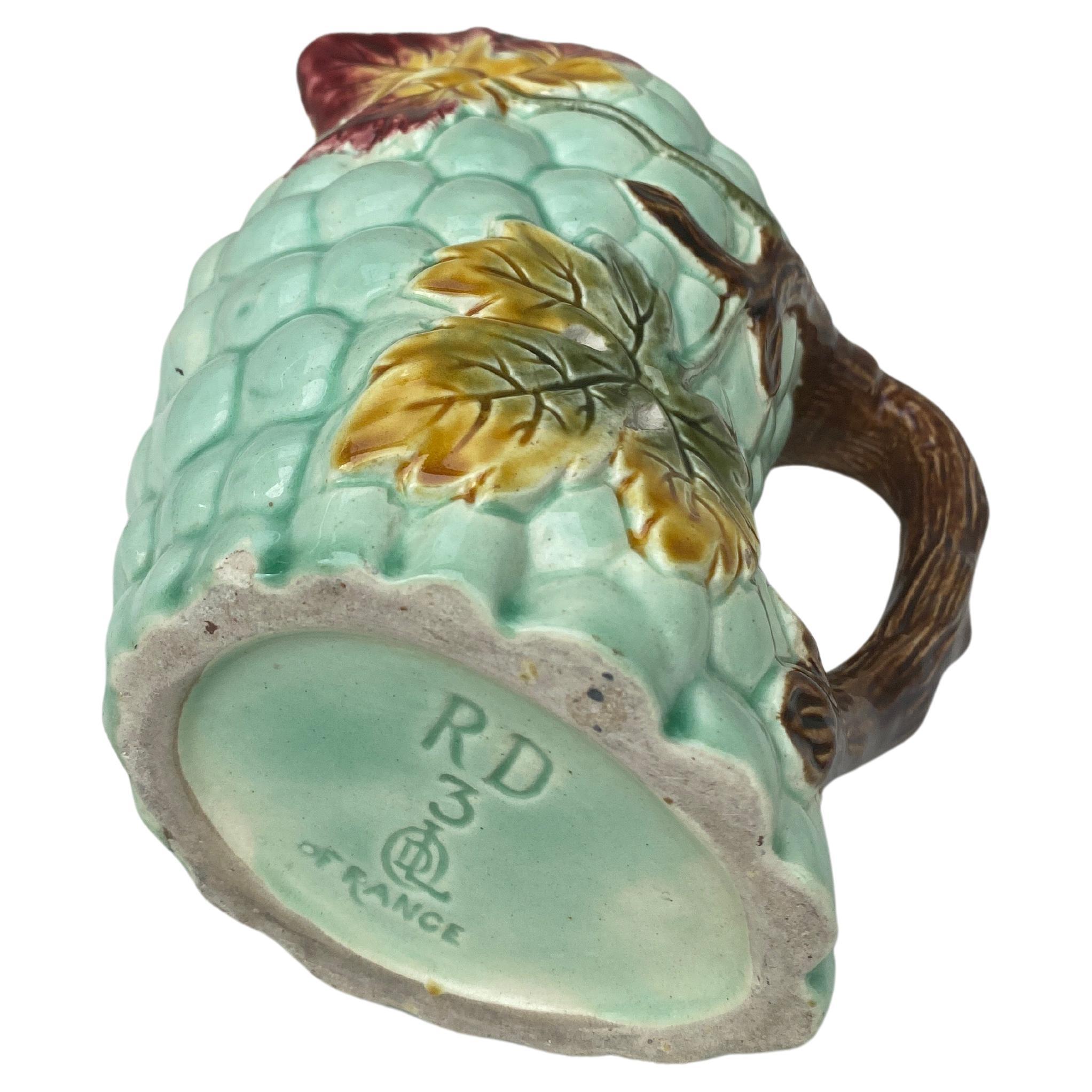 Country Rare French Majolica Grape Pitcher Orchies, circa 1890 For Sale