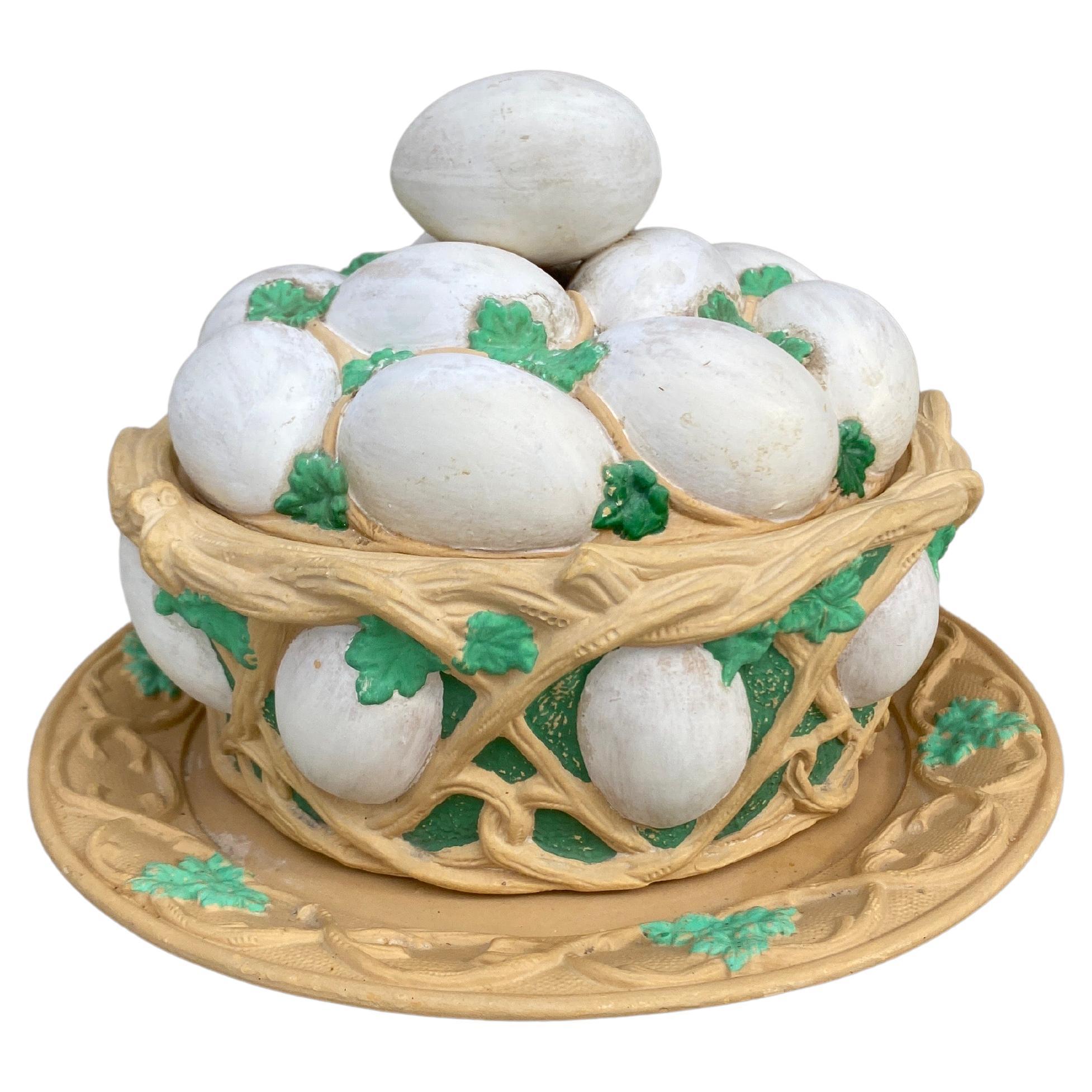 Majolica Caneware Egg Basket Tureen Wilhelm Schiller and Sons For Sale