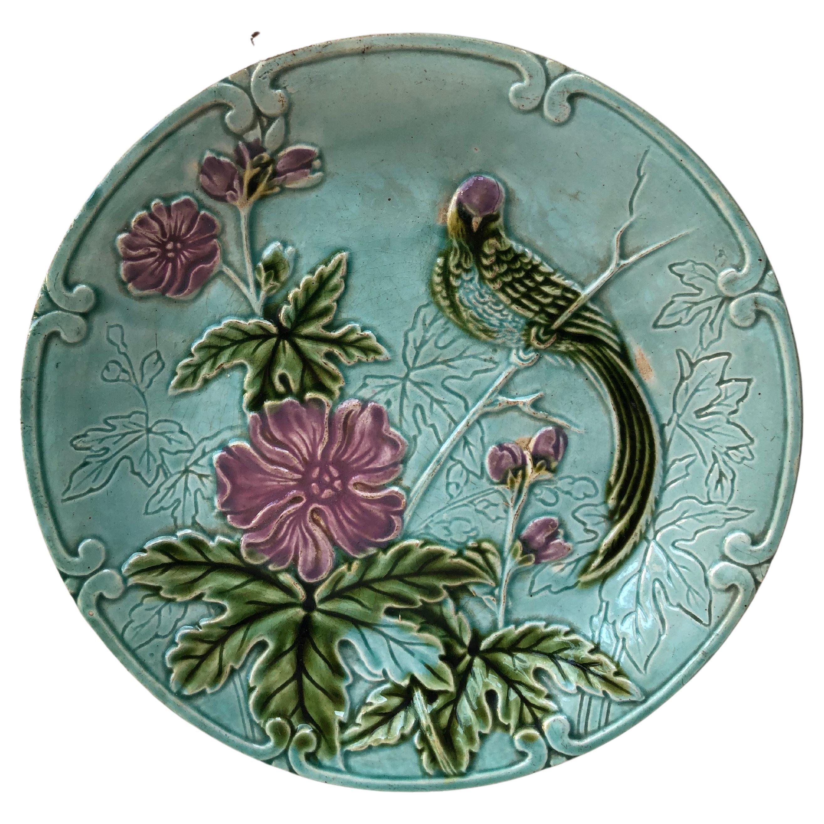 Majolica Paradise Bird and Flowers Salins, circa 1890