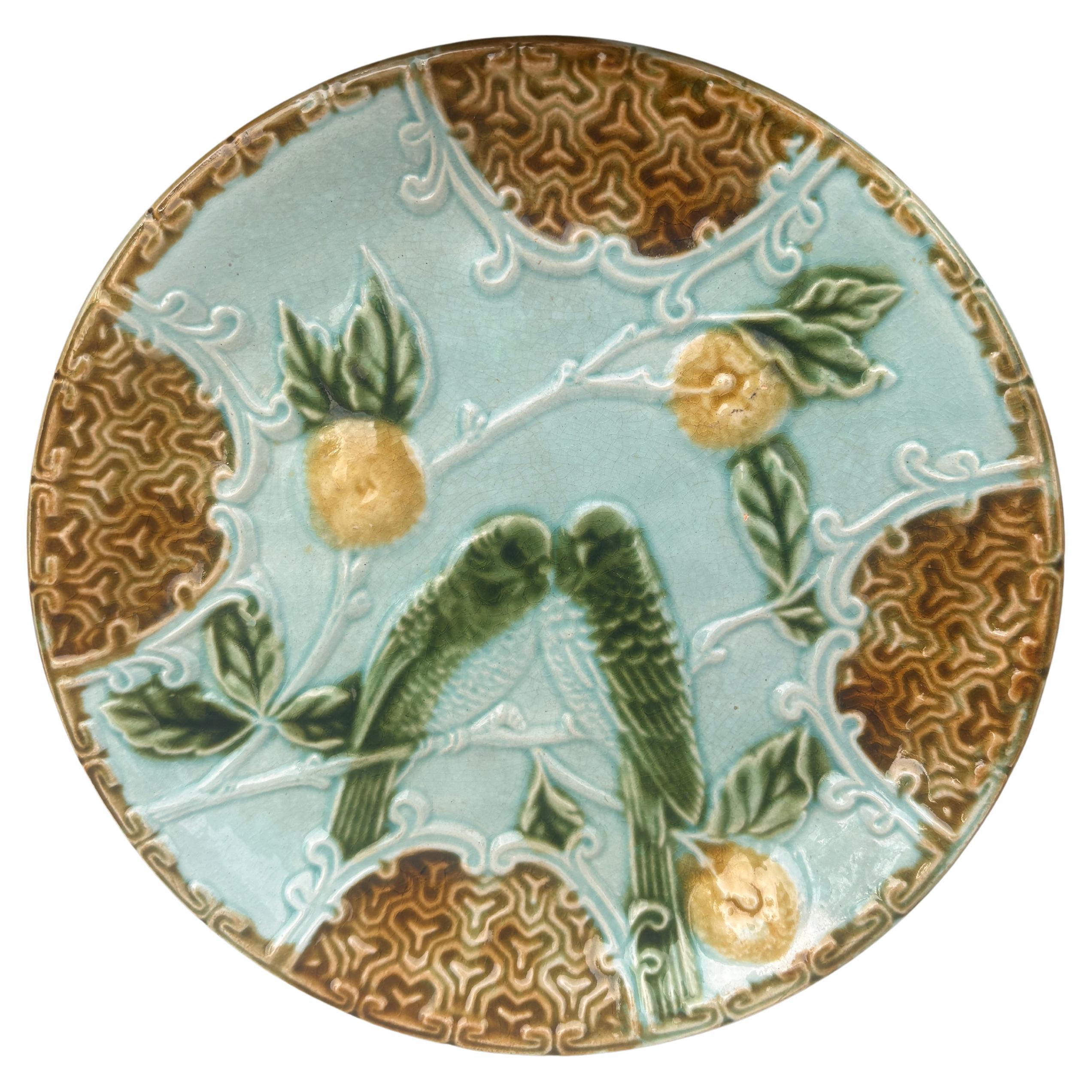 Majolica Parakeets Plate Salins, circa 1890
