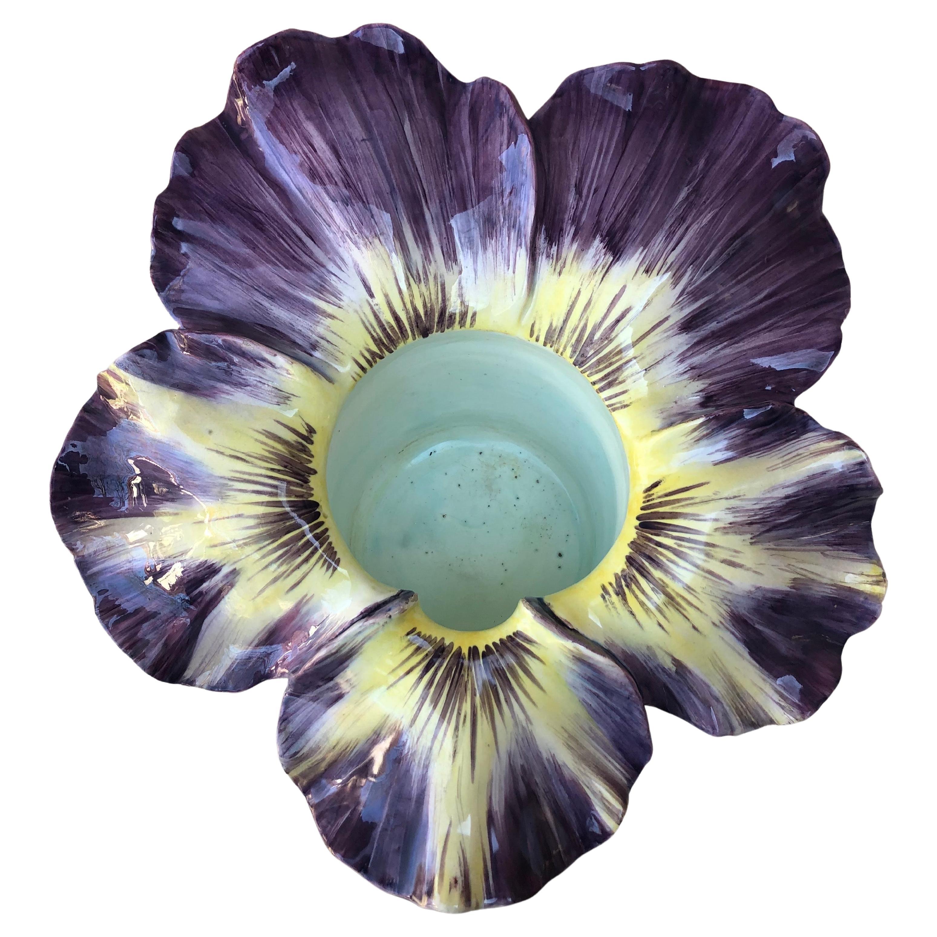 Large Majolica Pansy Cache Pot Delphin Massier circa 1890