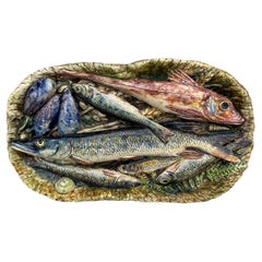 Siglo XIX Rara Majolica Palissy Plato Cesta Pescado Leon Brard