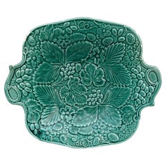 19th Century English Green Majolica Strawberry Platter