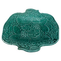 19th Century English Green Majolica Strawberry Platter