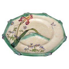 19th French Majolica Asparagus Plate Iris Longchamp