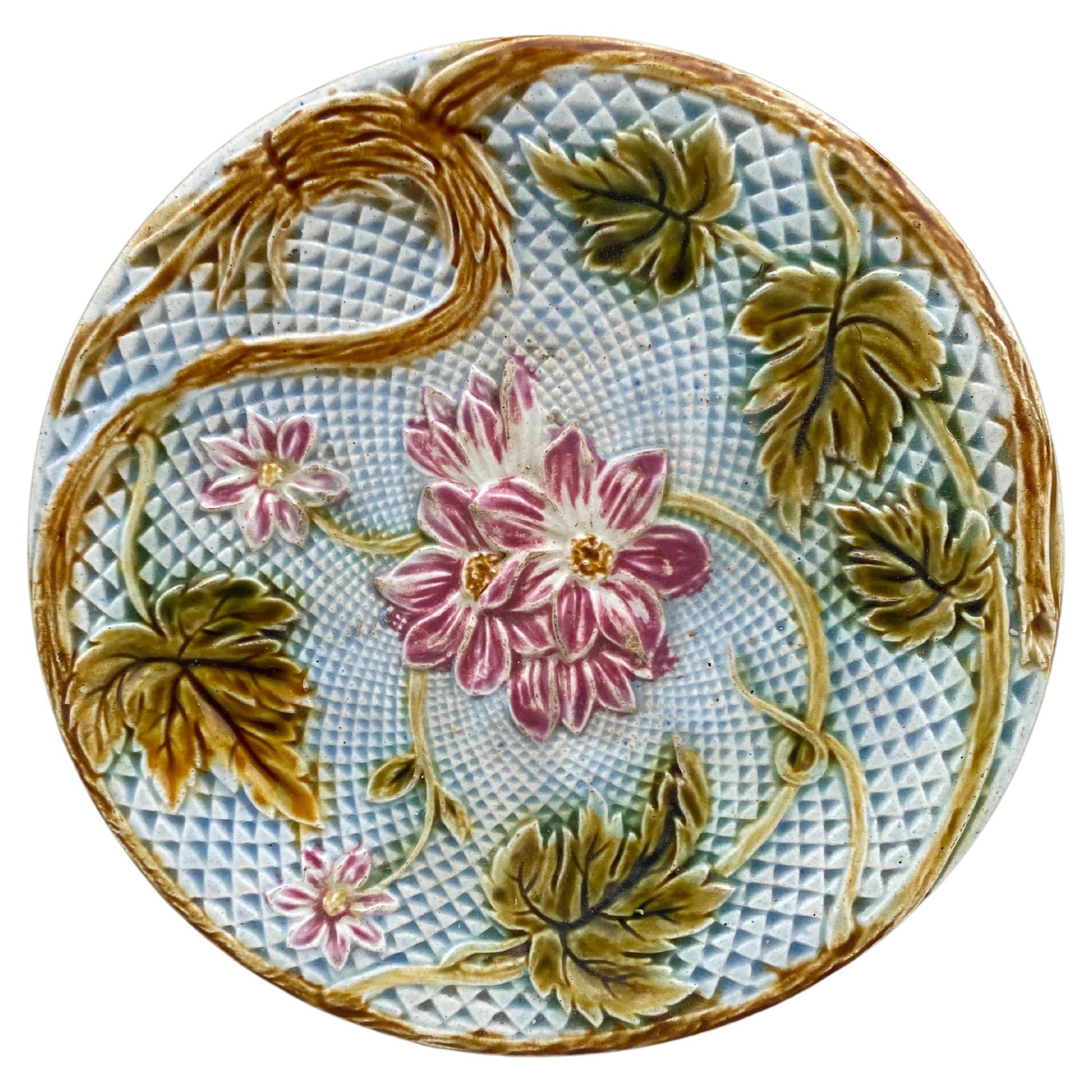 Salins de flores rosas de mayólica francesa, circa 1890