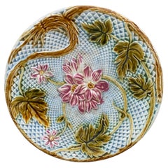 Antique French Majolica Pink Flowers Salins, Circa 1890