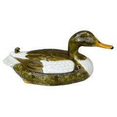 Portuguese Large Majolica Duck Tureen Box Secla