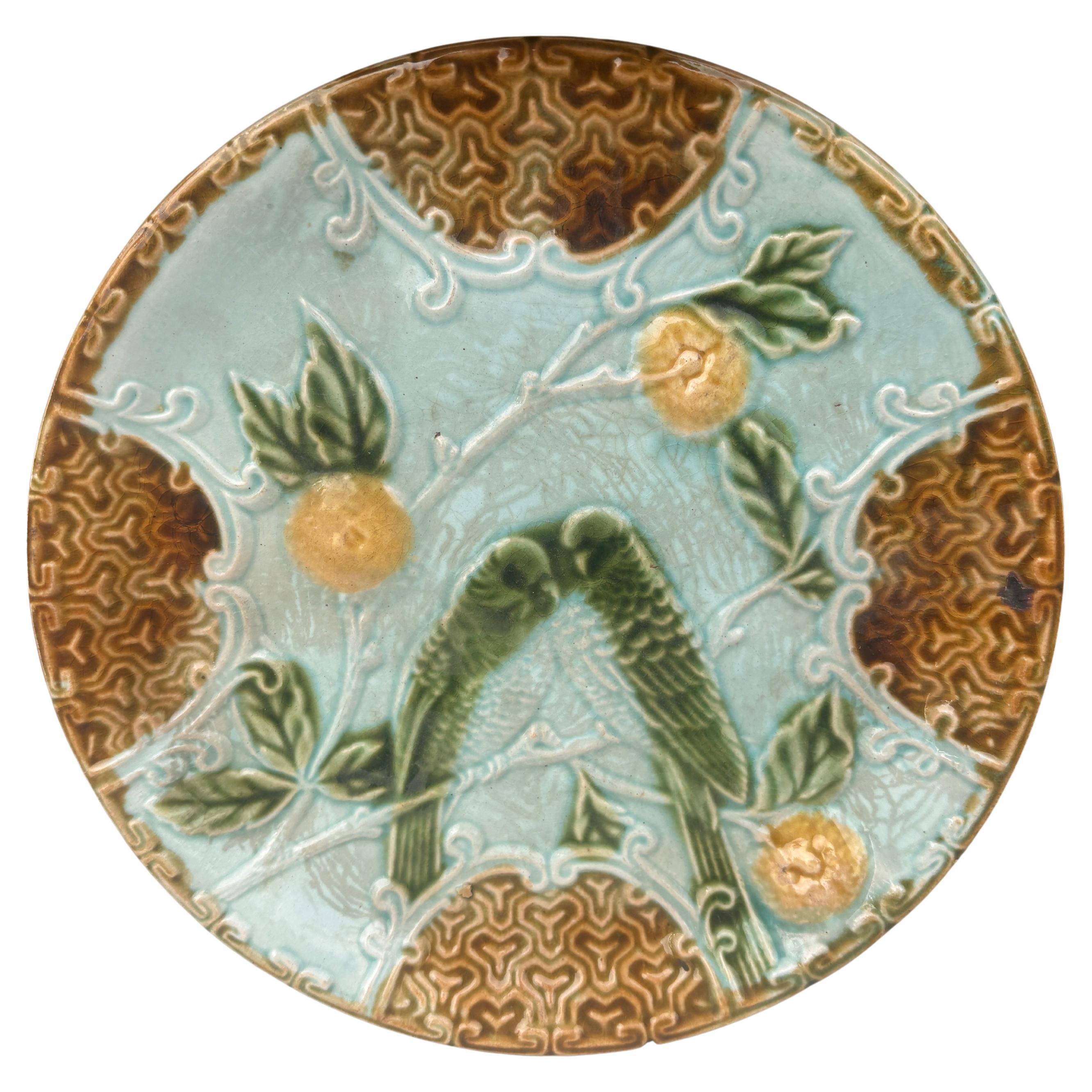 Majolica Parakeets Plate Salins, circa 1890