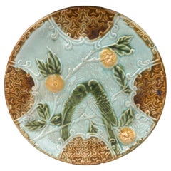 Antique Majolica Parakeets Plate Salins, circa 1890
