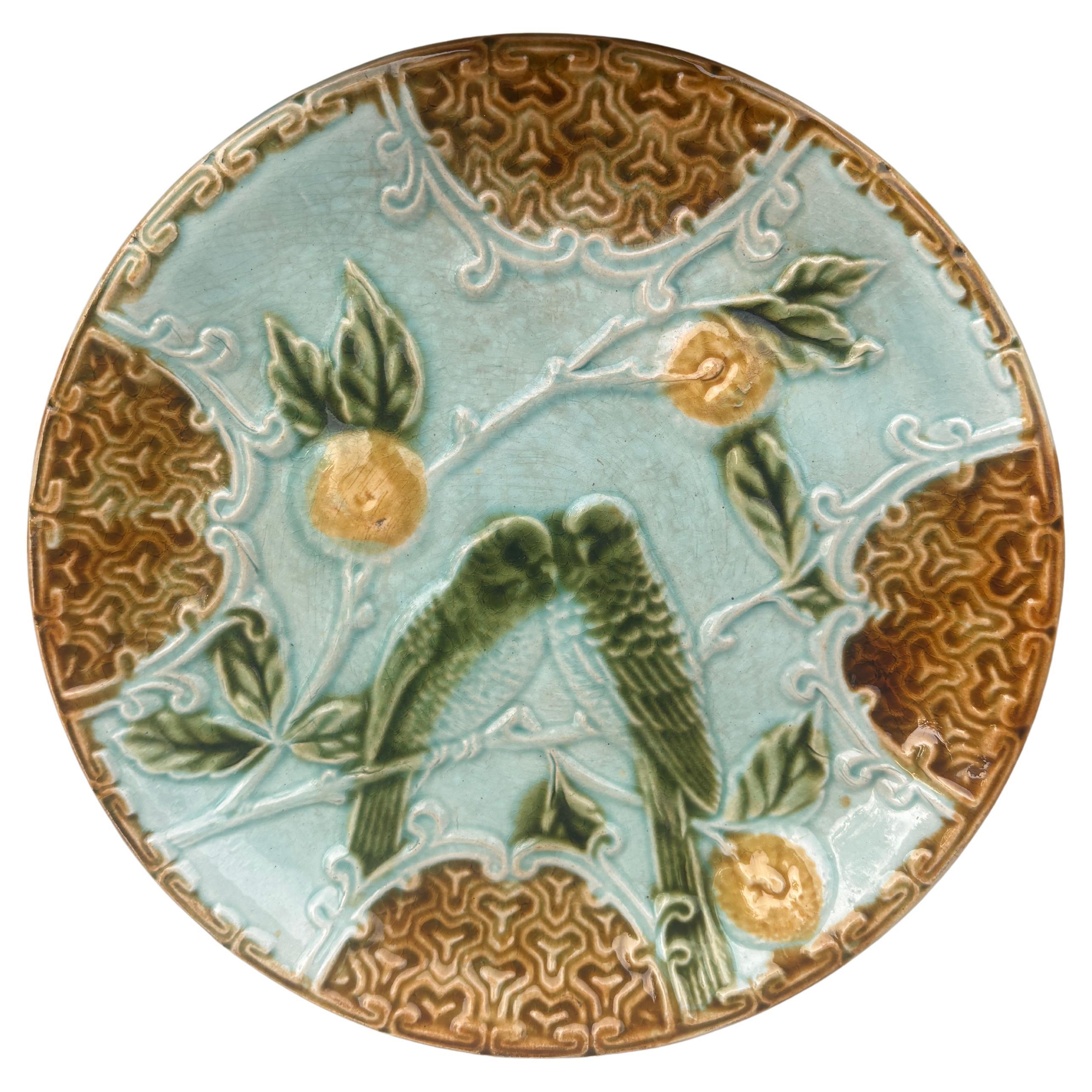 Majolica Parakeets Plate Salins, circa 1890