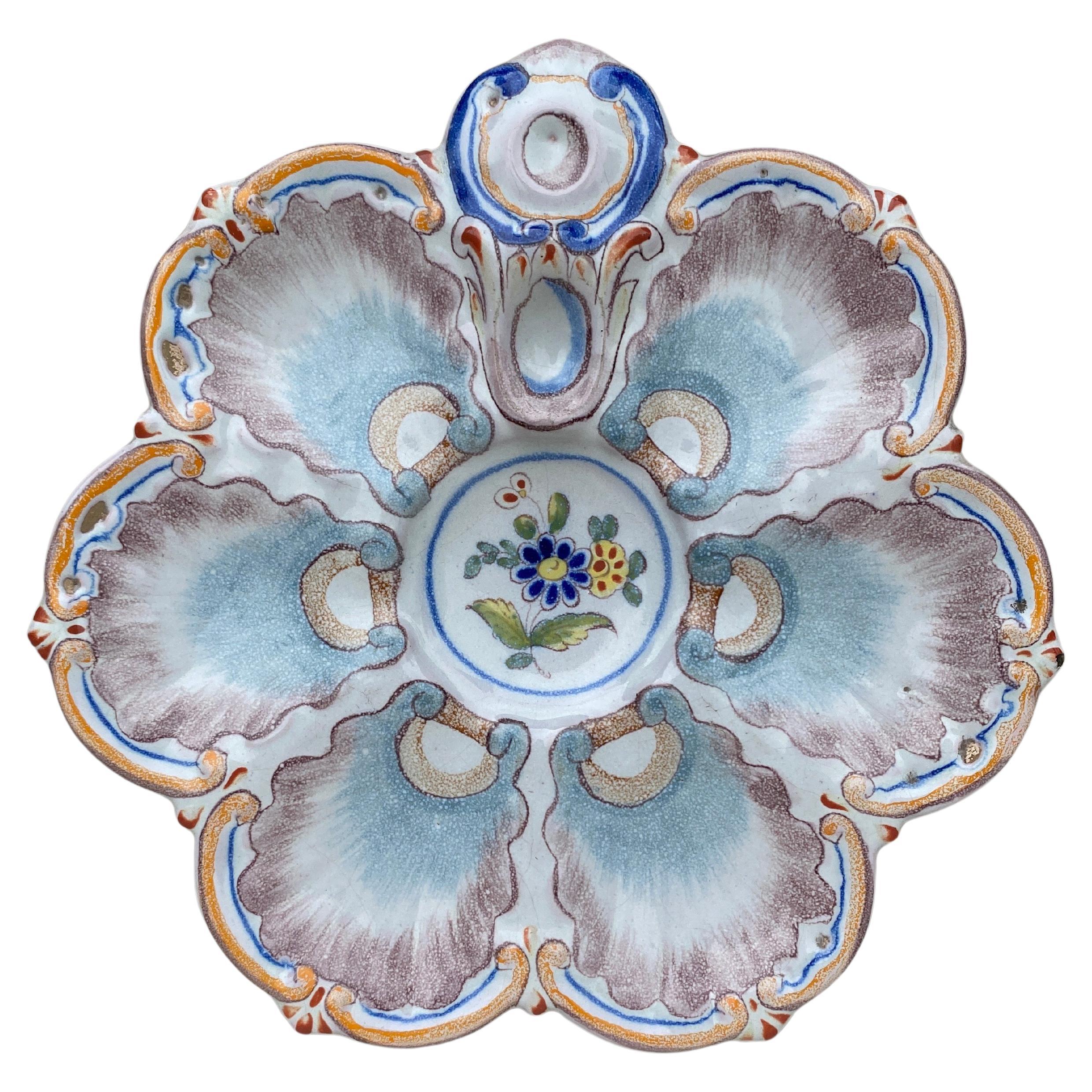 French Faience Oyster Plate Saint Clement, circa 1890 For Sale