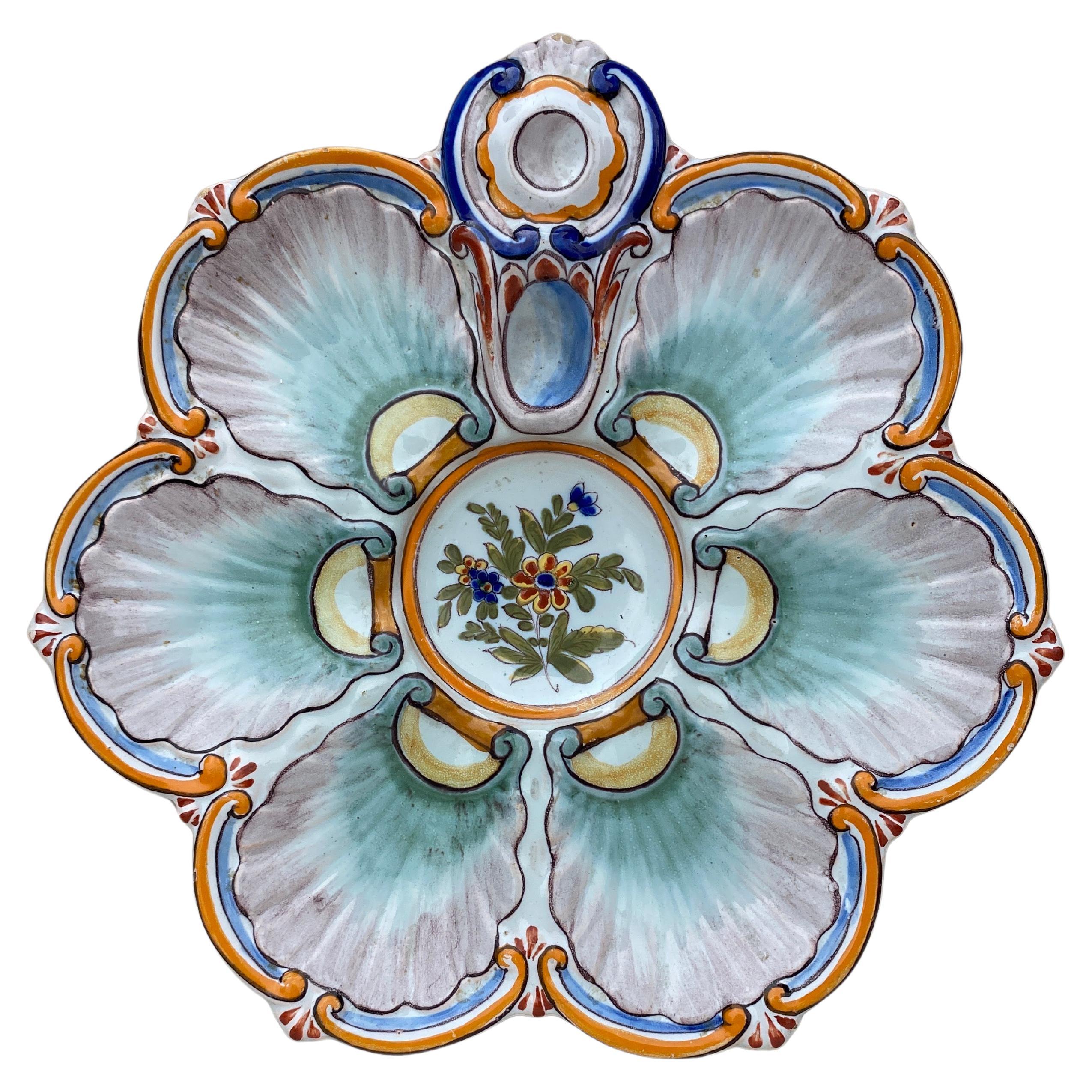 French Faience Oyster Plate Saint Clement, circa 1890 For Sale