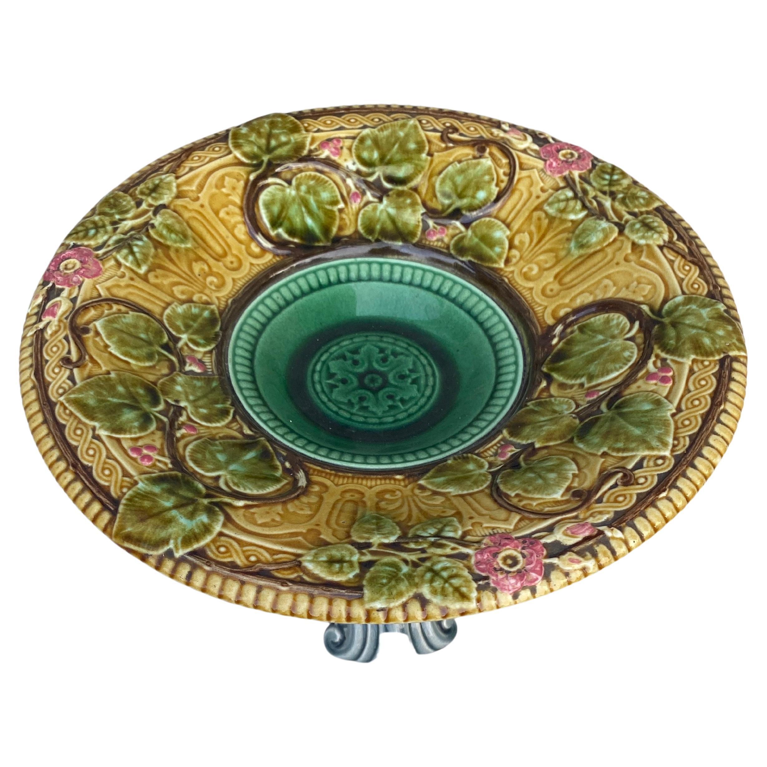 Large French Majolica Cake Stand, circa 1890 For Sale