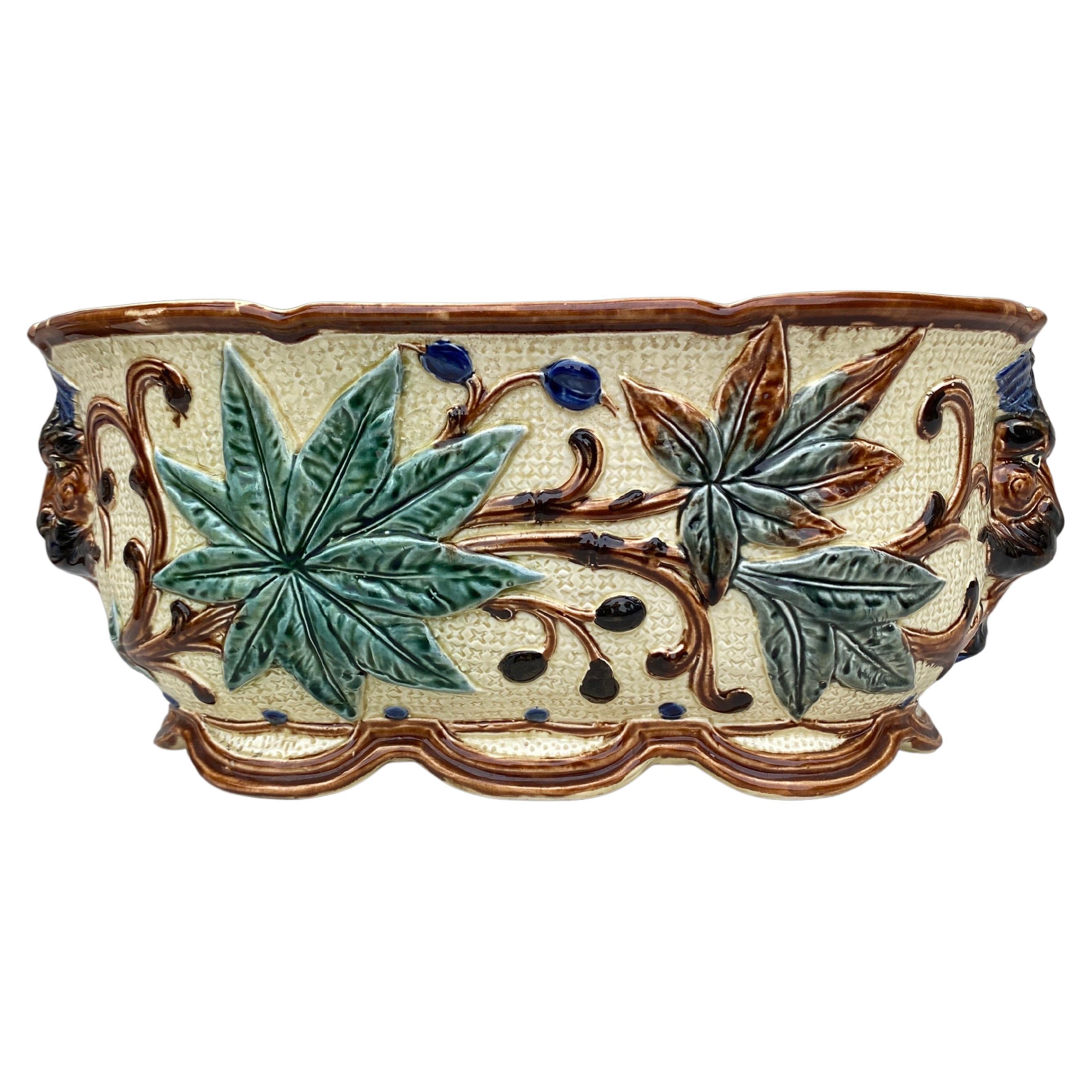 Large 19th Century Majolica Jardinière Leaves Wasmuel For Sale