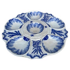 19th Century Blue & White Seaweeds Oyster Plate Bordeaux