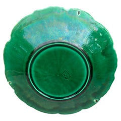 French Green Majolica Leaves Plate Clairefontaine, circa 1890