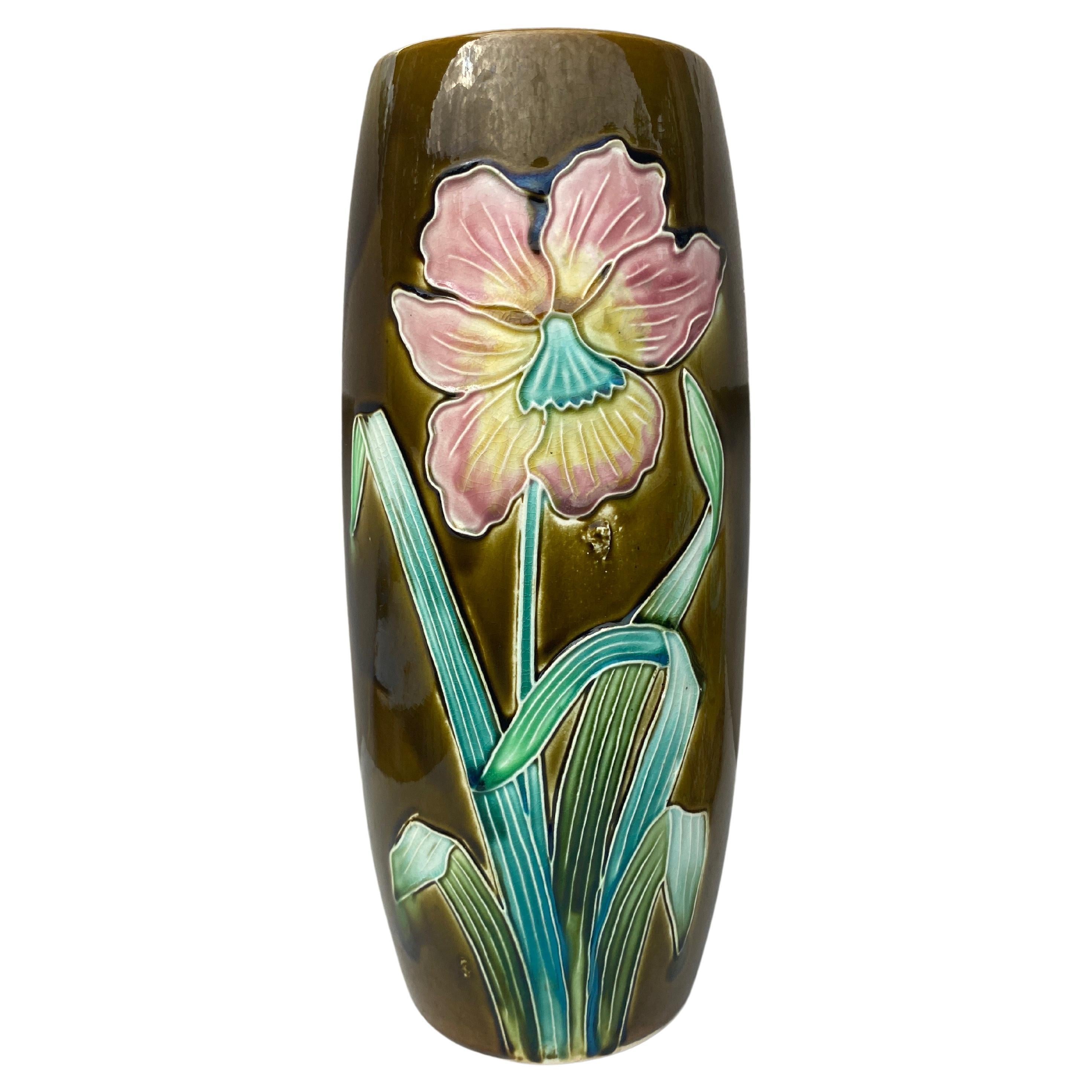 French Majolica Flowers Vase Fives Lille, circa 1880