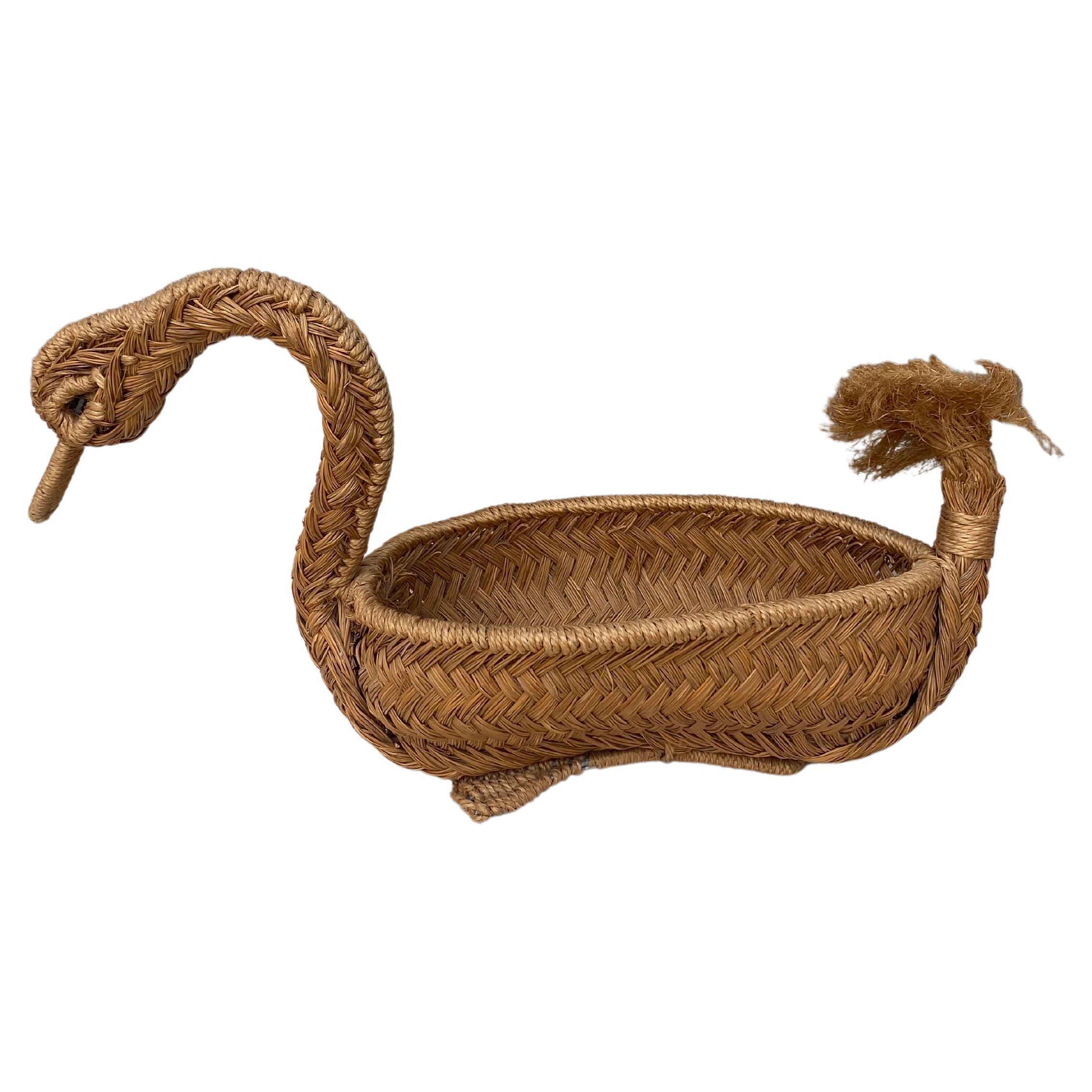  Mid-Century French Rope Swan Adrien Audoux & Frida Minet For Sale