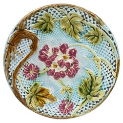 French Majolica Pink Flowers Salins, circa 1890