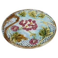 French Majolica Pink Flowers Salins, circa 1890