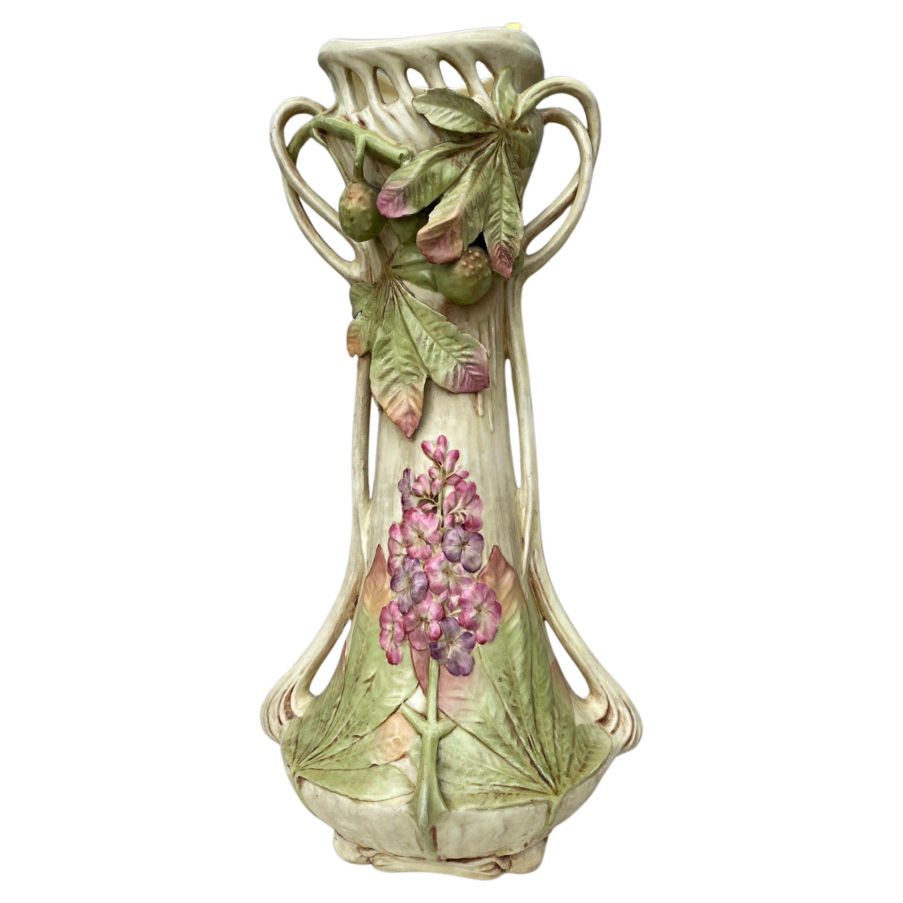 Monumental  Majolica Vase Art Nouveau Royal Dux Circa 1900