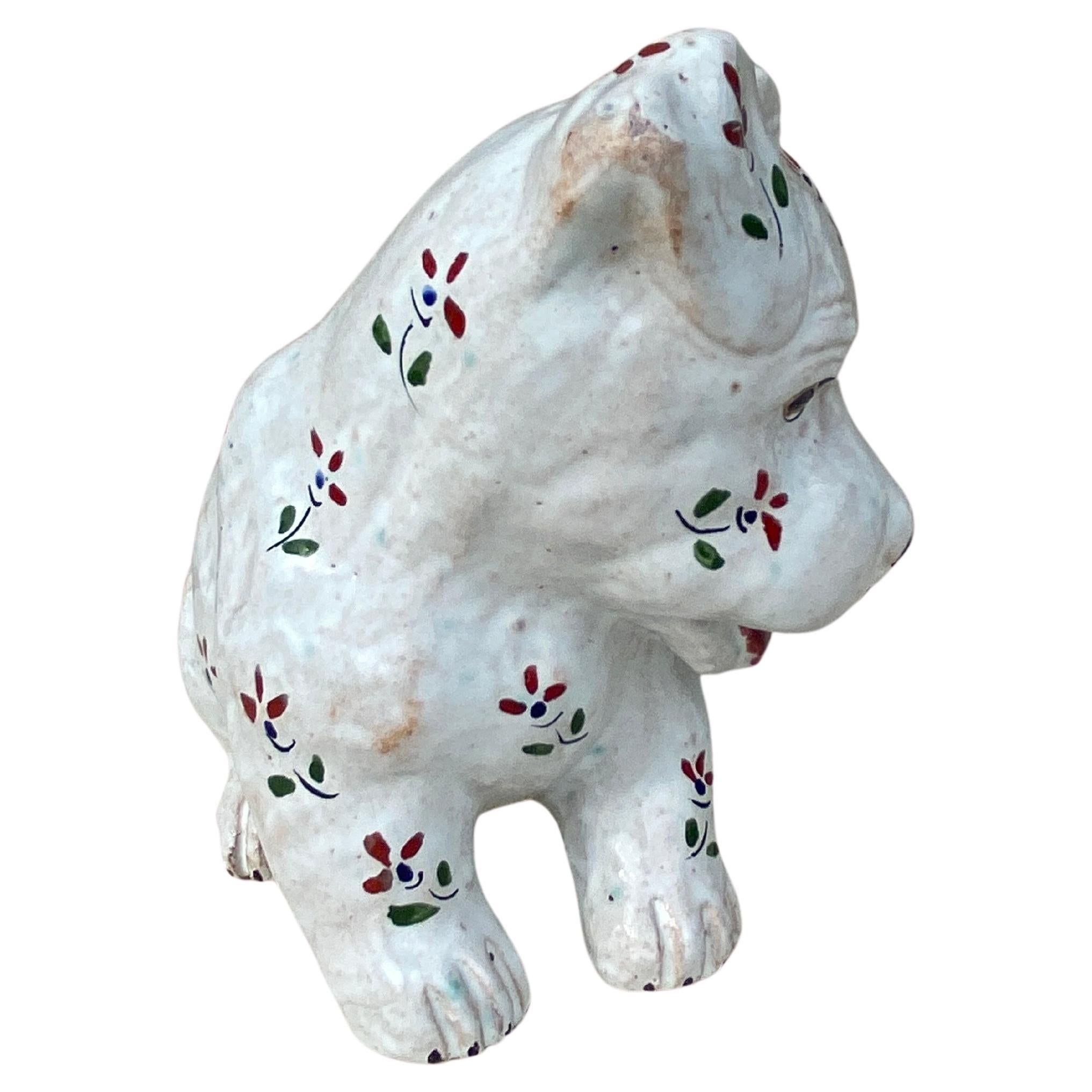 French Terracotta Majolica Dog Normandy Circa 1900 In Good Condition For Sale In Austin, TX