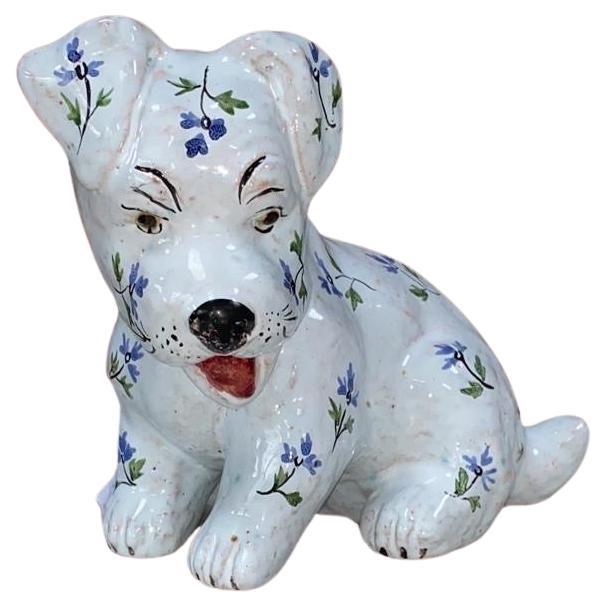 French Provincial French Terracotta Majolica Dog Normandy Circa 1900 For Sale