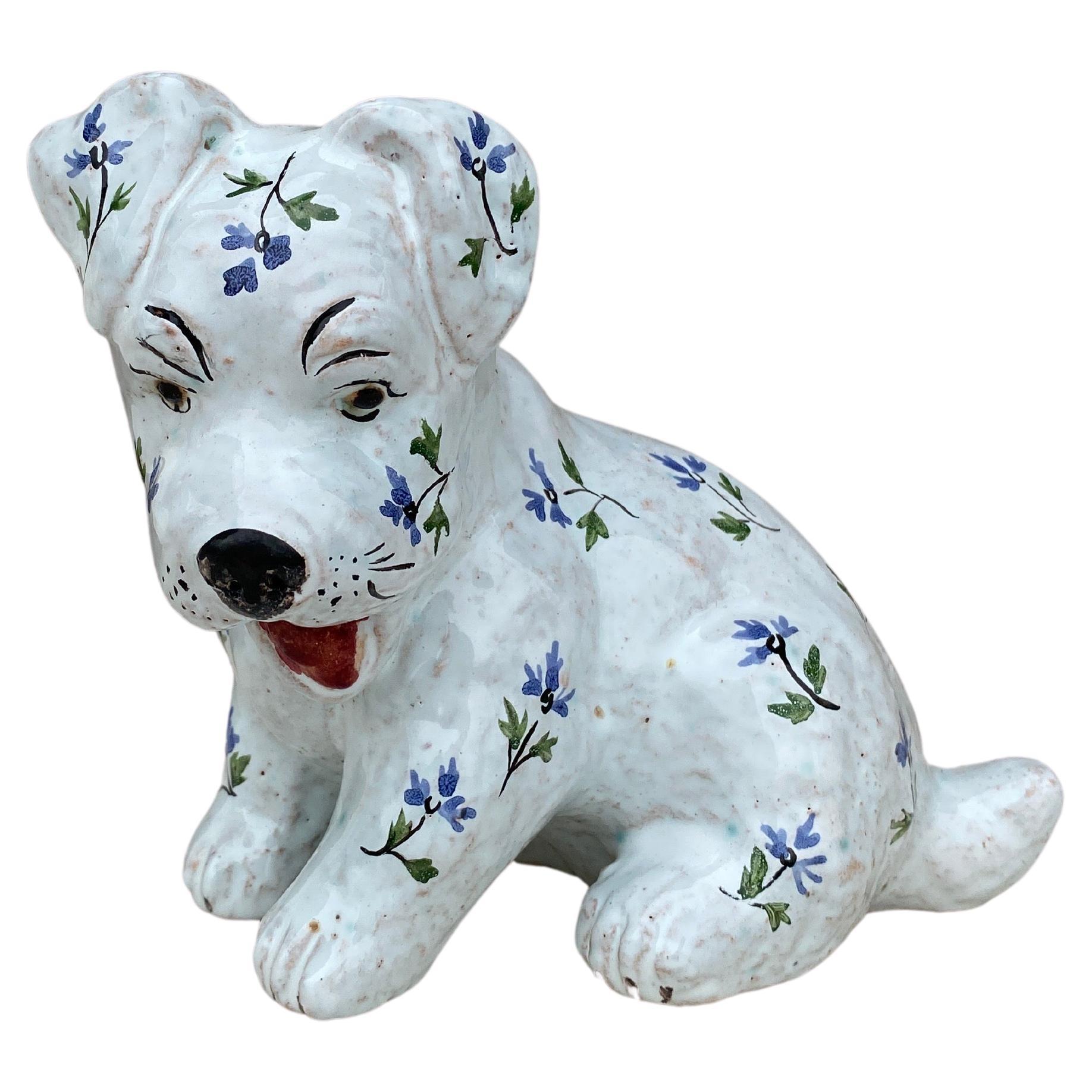 French Terracotta Majolica Dog Normandy Circa 1900