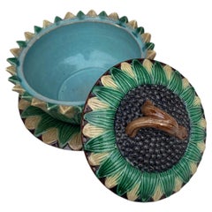 English Victorian Majolica Sunflower Box Circa 1890