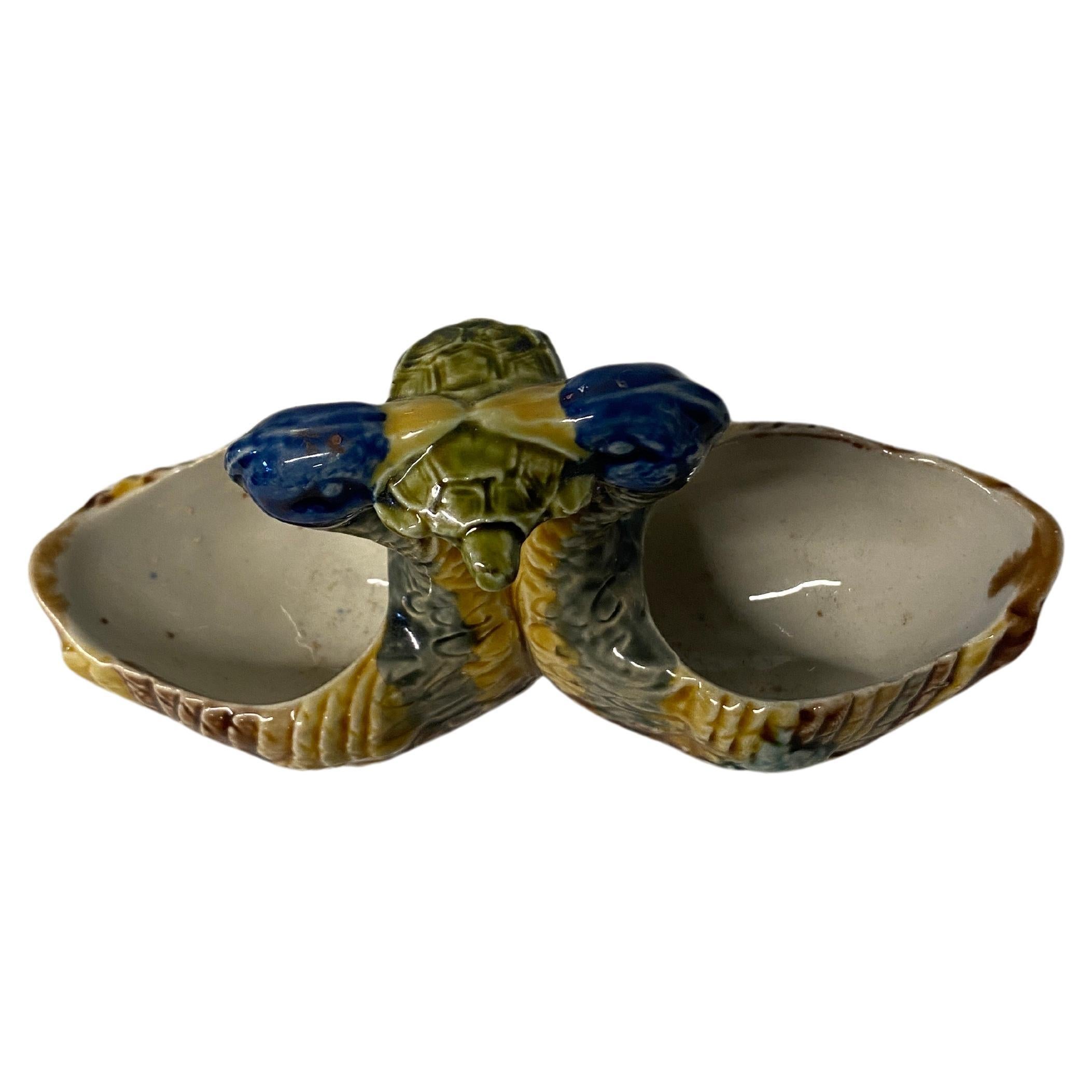 Ceramic Majolica Ducks & Turtle Salt Cellar Sarreguemines, circa 1880 For Sale