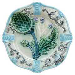 French Majolica Asparagus Plate Fives Lille, circa 1890