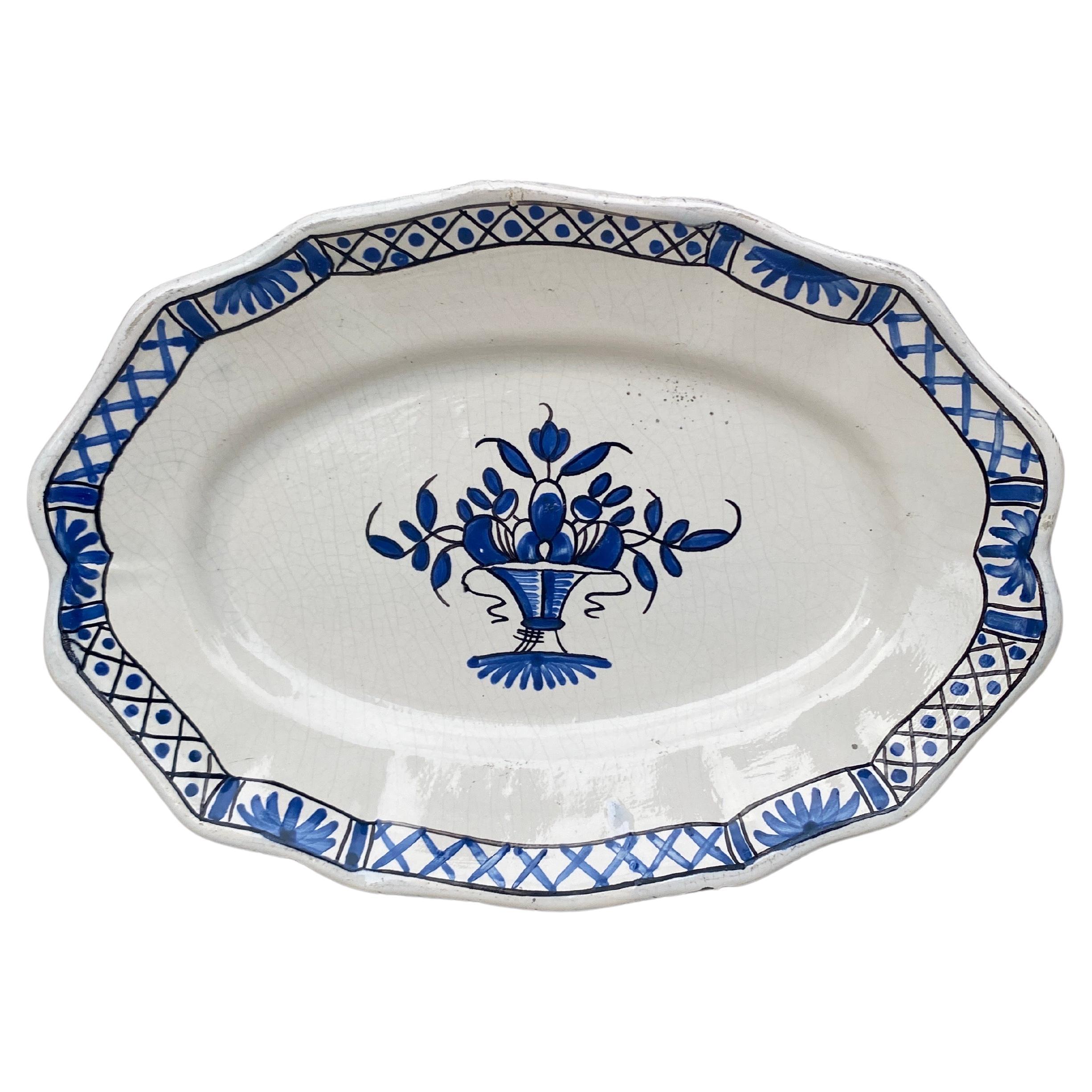 French Faience Blue & White Platter Circa 1950 For Sale