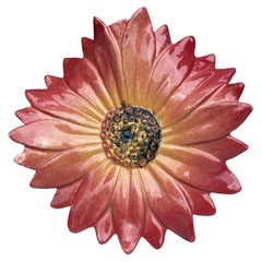 Vintage Large Majolica Pink Daisy Wall Pocket Clement Massier, circa 1890
