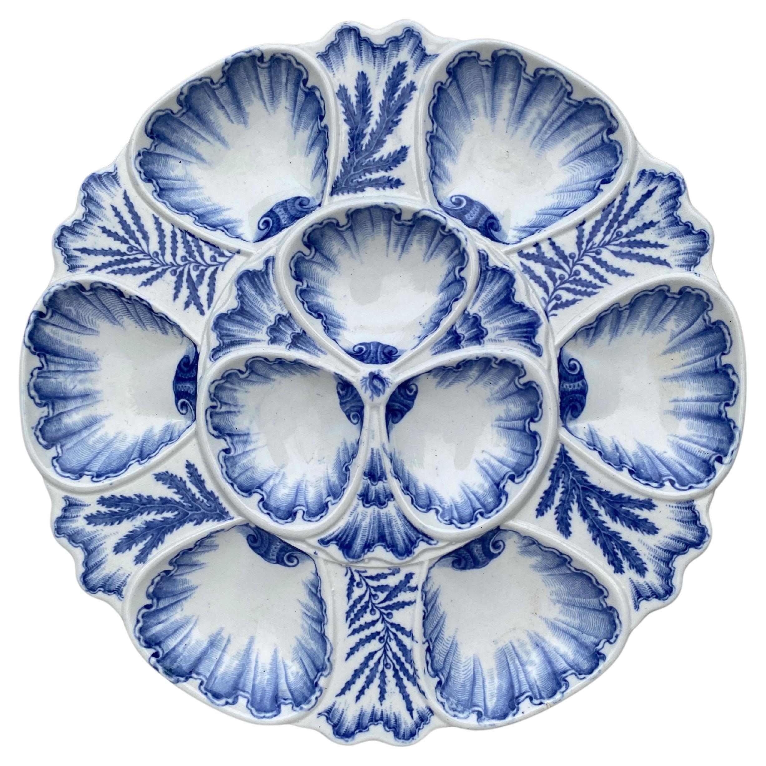 19th Century Blue & White Majolica Oyster Plate Vieillard Bordeaux