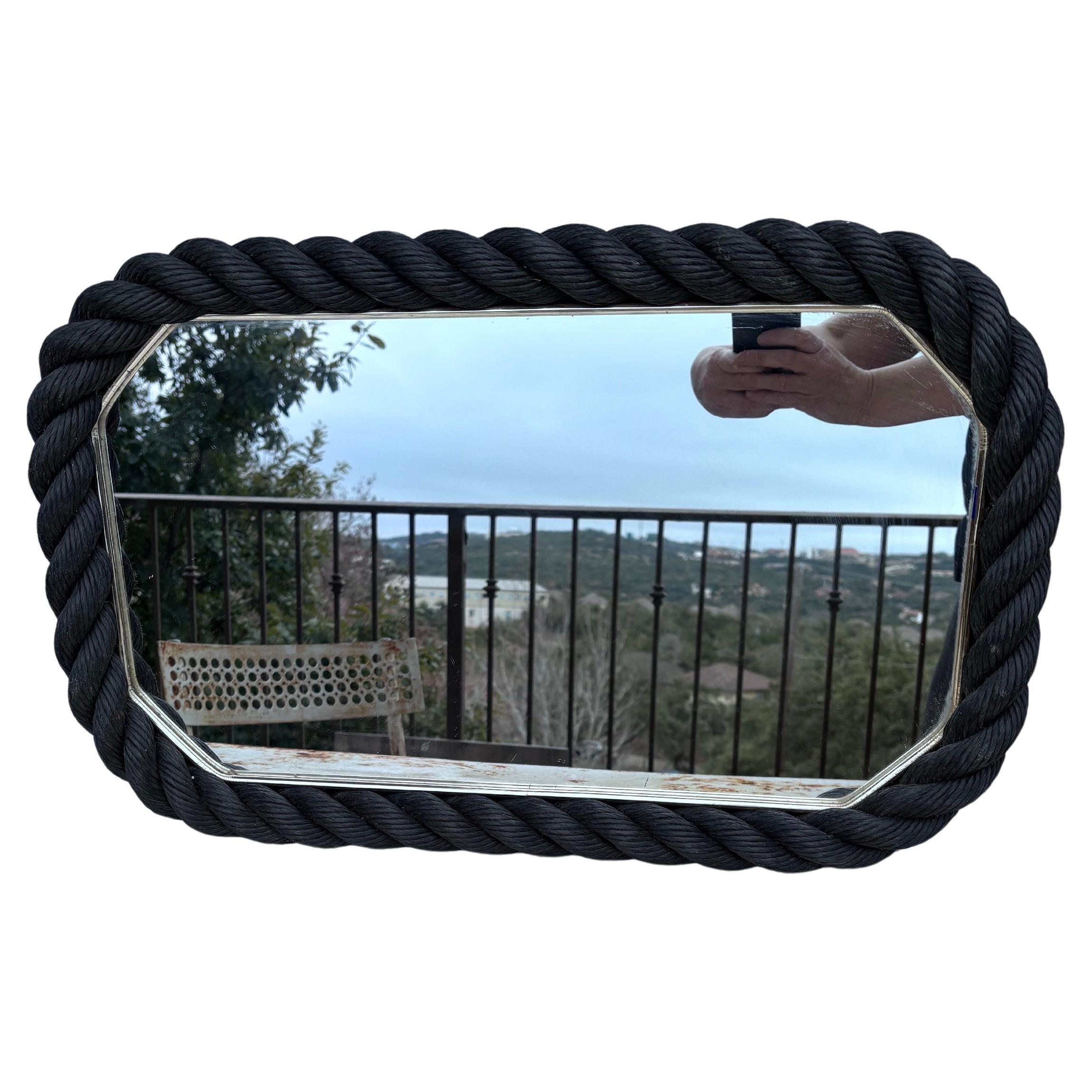 Rectangular Black Rope Mirror Adrien Audoux & Frida Minet, circa 1960 In Good Condition For Sale In Austin, TX
