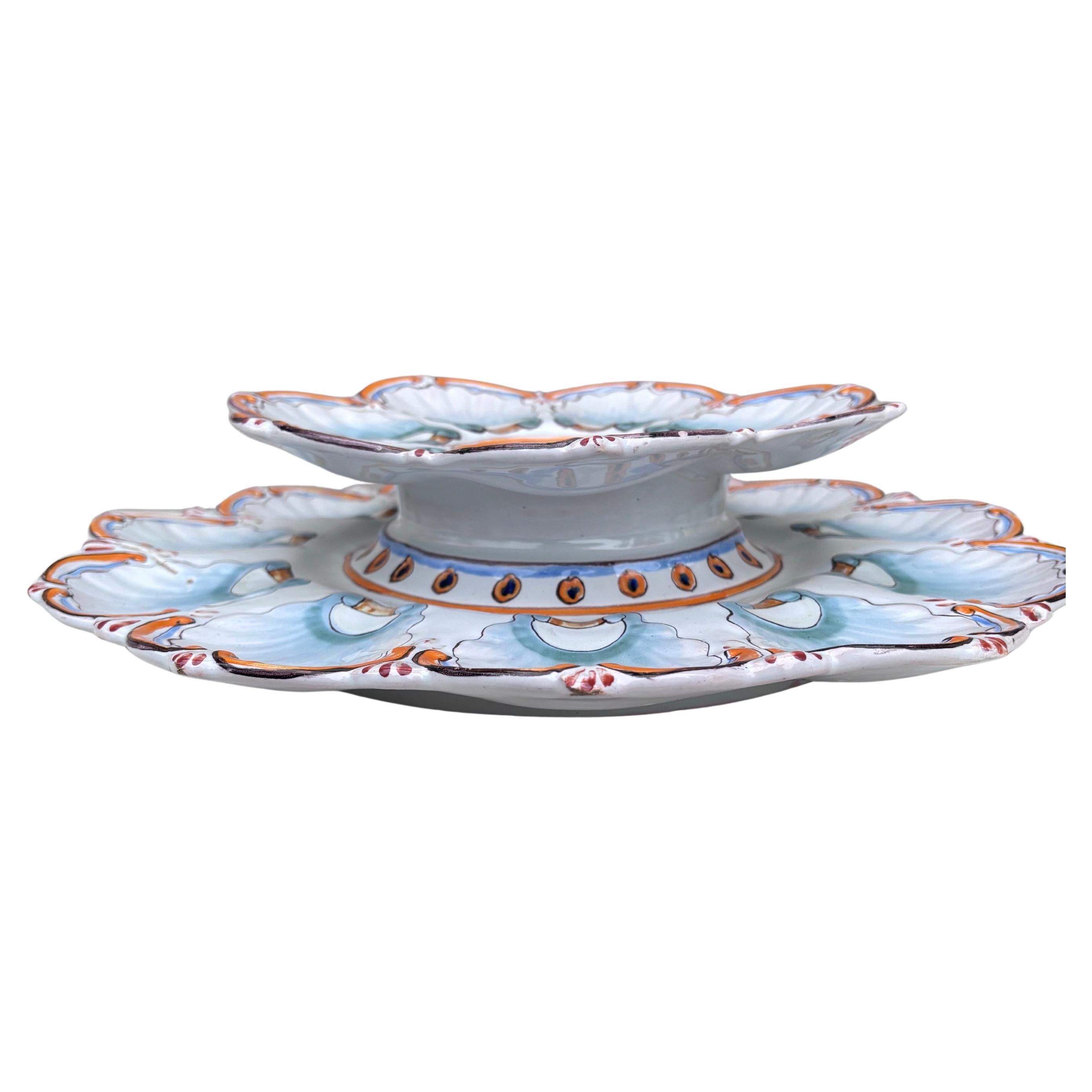 Raro plato de ostras de loza francesa estilo Saint Clement, hacia 1890 en Bueno estado para la venta en Austin, TX