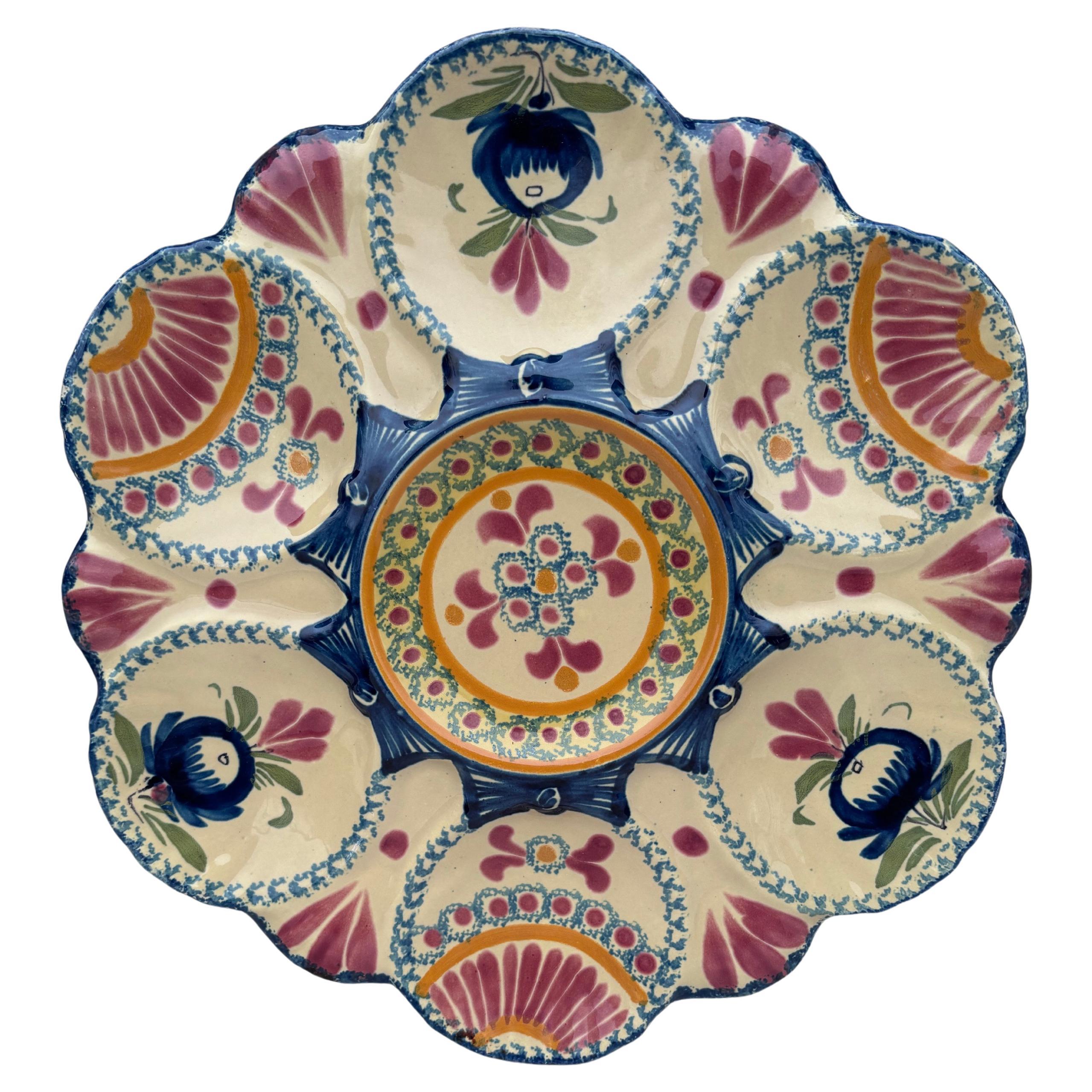 Piatto per ostriche in faience francese Henriot Quimper, 1930 circa